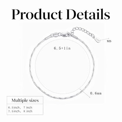 Mujahid 925 Sterling Silver Bracelet - Sterling Silver Chain Bracelet for Women Delicate Thin Chain Jewelry Gift for Women 6.5 to 8 Inches