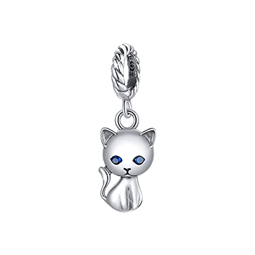 BISAER 925 Sterling Silver Charms for Bracelets Cat Dog Sloth Animal Beads Butterfly Fairy Heart Dangle Pendant Charms - color: Lovely Cat