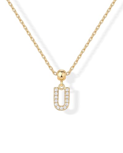 PAVOI 14K Gold Plated Dainty Initial Letter Necklace with Charms for Women | Adjustable Chain Gold Charm Initial Necklaces, Small Alphabet Letters Removable Pendants Cute Jewelry Gifts - style: - U