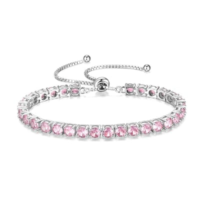 FANCIME Birthstone Bracelet Jewelry for Women Sterling Silver Tennis Bracelet Classic Bolo Adjustable Chain Fine Jewelry Anniversary Birthday Gifts for Women Mom Wife Her - color: 10-Pink Tourmaline