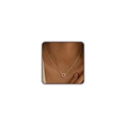 Gold Necklace for Women, Dainty 14K Gold Plated Pendant Necklaces for Women Trendy Simple Choker Chain Cubic Zirconia Circle/Interlocking/Sun/Pearl Necklace Fashion Jewelry Charm Gifts - color: CZ Smooth Double Circle
