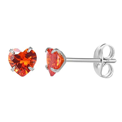 12 Pairs 18K Gold Plated Surgical Stainless Steel Stud Earrings, Star Heart Square Stud Earring for Women, Cubic Zirconia Birthstone Stud Earrings Set - color: Silver heart 4mm