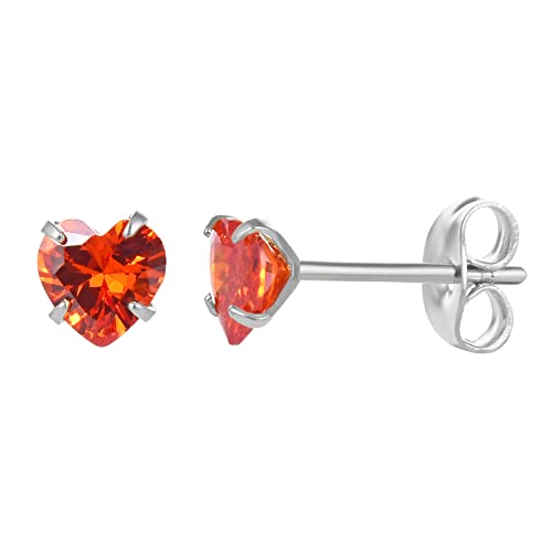12 Pairs 18K Gold Plated Surgical Stainless Steel Stud Earrings, Star Heart Square Stud Earring for Women, Cubic Zirconia Birthstone Stud Earrings Set - color: Silver heart 5mm