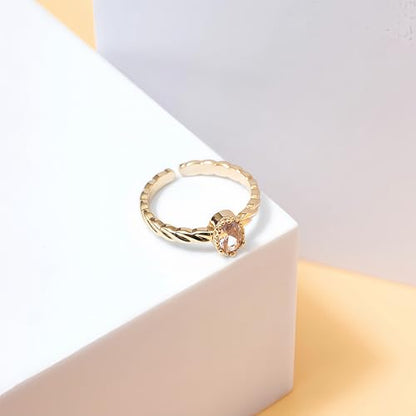Mettclasi Women's 14K Gold Plated Stackable Ring Crystal Inlaid Dainty Trendy Cute Adjustable Open Twist Rings Jewelry Gifts - style: Oval Diamond