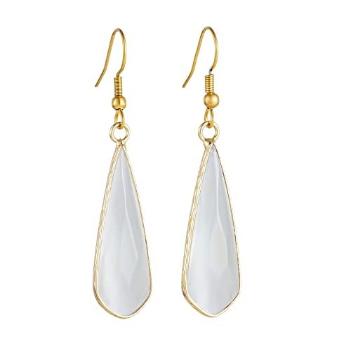 Boho Multiple Style Natural Stone Earrings for Women Unique Healing Gemstone Energy Hypoallergenic Lightweight Dangle Drop Earrings Multiple Styles Earrings Jewelry for Birthday Party Gift - style: White Opal