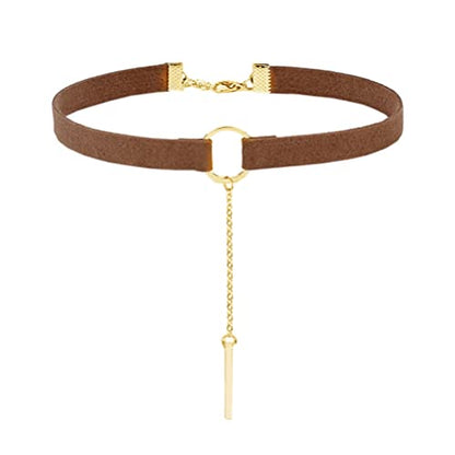 PAURO Women's Black Velvet Ribbon Choker Necklace for with Gold/Silver O | Stainless Steel,Classic Charm Jewelry - color: Rectangle-Brown Gold