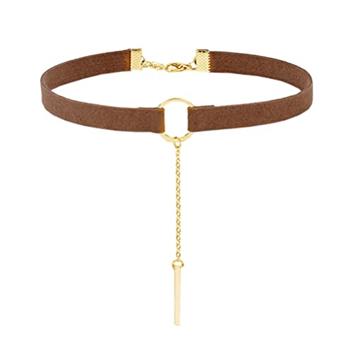 PAURO Women's Black Velvet Ribbon Choker Necklace for with Gold/Silver O | Stainless Steel,Classic Charm Jewelry - color: Rectangle-Brown Gold