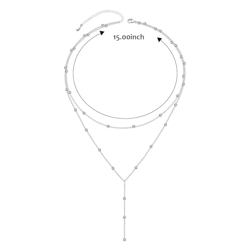 FLYOW Layered Necklace S925 Sterling Silver Y Shaped Jewelry - style: Beads Style