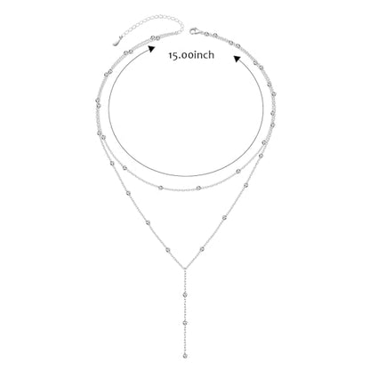 FLYOW Layered Necklace S925 Sterling Silver Y Shaped Jewelry - style: Beads Style