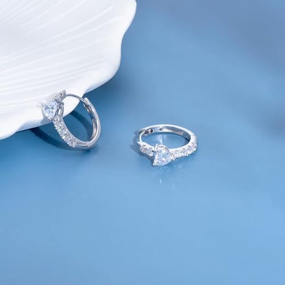 JSGEMSLEE Hypoallergenic Cubic Zirconia Hoop Earrings for Women 925 Sterling Silver Huggie Hoops Earrings CZ Earrings Jewelry Gifts - color: Heart CZ Hoop