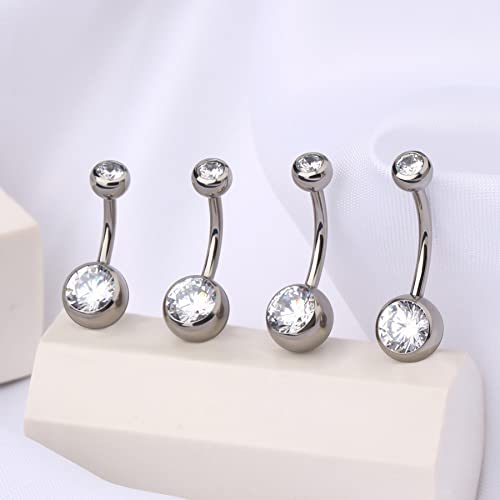OUFER Titanium Belly Button Rings, Internally Threaded Belly Ring, Round CZ Navel Rings for Women Men - color: Silver, size: 1.6*10MM