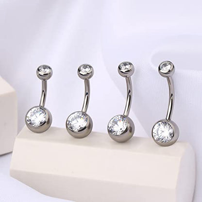 OUFER Titanium Belly Button Rings, Internally Threaded Belly Ring, Round CZ Navel Rings for Women Men - color: Silver, size: 1.6*10MM