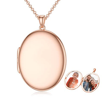 SOULMEET 10K 14K 18K Solid White Gold/Silver Minimalist Style/Infinity Sunflower Heart/Oval Locket Necklace That Holds 1 or 2 Pictures Personalized Photo Locket Necklace Letters Engraving - style: E3-Rose gold locket+photo+text