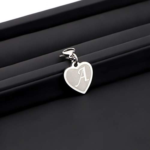 FAADBUK Initial Letter A-Z Alphabet Heart Charms for Jewelry Bracelet Keychain Necklace Initial Stainless steel Clasp Clip on Charm - color: intial A