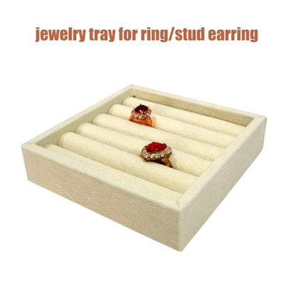 SCIKHETF Velvet Ring Earrings Studs organizer Tray Small Ring Insert Display Tray 5 Slots Stackable (Beige) - color: Beige