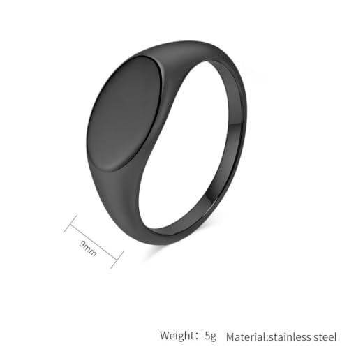 PAURO Women Oval Shape Signet Ring Geometric Style | Stainless Steel Oval-shape Signet Style for Women,Classical Simple Plain Wedding Engagement Statement Ring - color: Black
