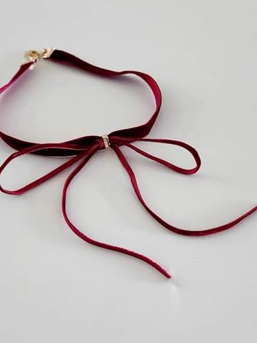 Bow Choker Necklace for Women Vintage Red Black Velvet Choker Gothic Long Ribbon Bow Collar Necklace Christmas Jewelry Gifts - style: Style 2