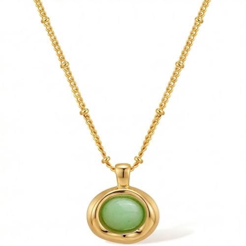 Jean Beau Gold Stone Pendant Necklaces for Women, Chunky Gemstone Dangle Necklace Wedding Prom Fashion Jewelry Gift - color: Peridot Green
