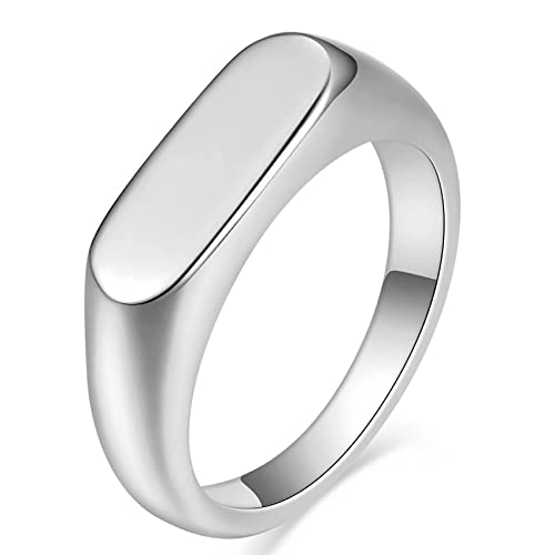 VQYSKO 14K Gold Plated Signet Ring | Statement Band Jewelry for Women - color: Silver