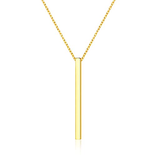 ChicSilver Customizable Vertical Bar Pendant Necklace 925 Sterling Silver Y Necklace Simple Fashion Jewelry Gifts for Women - style: B. 2mm Vertical Bar-Gold