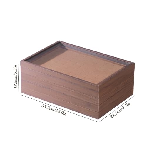 Wood Jewelry Organizer Tray, 5-Piece Set (Brown, 5Pc) | 5 Piece Jewelry Organizer Set, Large Capacity Storage, Glass Top Ring Necklace Display, Versatile Tray - size: Rings+Necklace+12Grids+24Grids+Lid