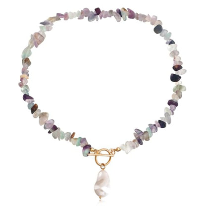 Bohemian Stone Pearl Choker Necklace for Women Dainty Natural Irregular Stone Choker Turquoise Beaded Lariat Necklace Simple Fashion OT Toggle Spiritual Handmade Jewelry - color: White Green