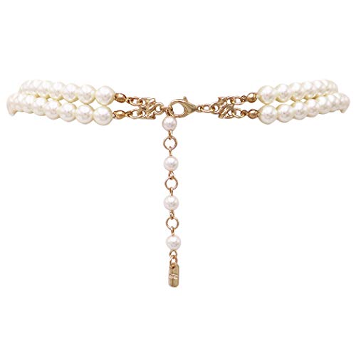 Rosemarie Collections Double-Strand Classic Simulated Pearl Necklace And Earring Set - Adjustable Faux Pearl Necklaces for Women - Elegant Jewelry for Special Occasions & Everyday Wear - color: 8mm, Cream Pearl Gold Tone
