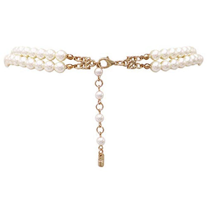Rosemarie Collections Double-Strand Classic Simulated Pearl Necklace And Earring Set - Adjustable Faux Pearl Necklaces for Women - Elegant Jewelry for Special Occasions & Everyday Wear - color: 8mm, Cream Pearl Gold Tone