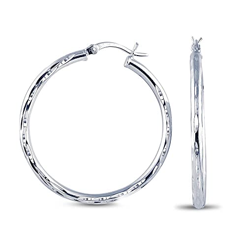 Charmsy 925 Sterling Silver Hoop Earrings | Lightweight Italian 2.5mm Tube Diamond-Cut Round Classic Hoops Earring for Women | Size 15/20/25/30/35/40/50/60/70mm | Small Medium Large - color: Diamond-Cut, size: 35 MM