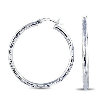 Charmsy 925 Sterling Silver Hoop Earrings | Lightweight Italian 2.5mm Tube Diamond-Cut Round Classic Hoops Earring for Women | Size 15/20/25/30/35/40/50/60/70mm | Small Medium Large - color: Diamond-Cut, size: 35 MM