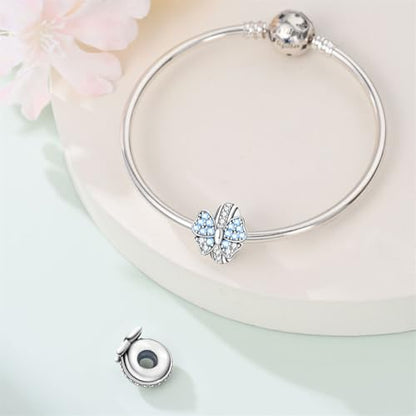 2pcs Stopper Spacer Beads for Pandora Bracelets, Sterling Silver Cross Ladybug Clip Spacer Charms For Bracelet DIY Jewelry Gift - color: Blue Bowtie