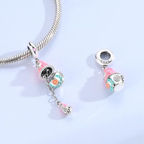 Hapour 925 Sterling Silver Charms for Bracelet Necklace Dangle Pendant Bead | Whale Shark Charm, Glow in the Dark, Matryoshka Russian Doll Baking European Jewelry Charm, 14k Gold Plated - style: Pink Russian Matryoshka Doll