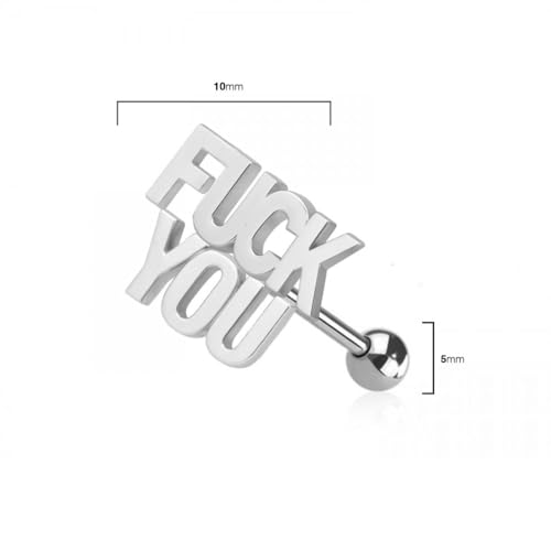 Pierced Owl 14GA 316L Stainless Steel Naughty Words Tongue Barbell - style: F You