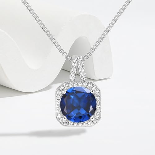 Cubic Zirconia Necklace and Earrings Set for Women 14K White Gold Plated Bridesmaid Silver Jewelry Set for Women Pendant Necklace Hypoallergenic Stud Earrings Set Jewellery Gift for Mom Wife Bride Bridesmaid - color: Sapphire Blue-Square Shape