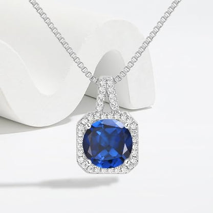 Cubic Zirconia Necklace and Earrings Set for Women 14K White Gold Plated Bridesmaid Silver Jewelry Set for Women Pendant Necklace Hypoallergenic Stud Earrings Set Jewellery Gift for Mom Wife Bride Bridesmaid - color: Sapphire Blue-Square Shape