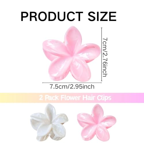 2 Pack Flower Hair Claw Clips for Women Hawaiian Plumeria Claw Clip (Solid) | Strong Hold Nonslip Large Hair Clip for Beach Holiday Thick Thin Hair Accessories - color: Solid