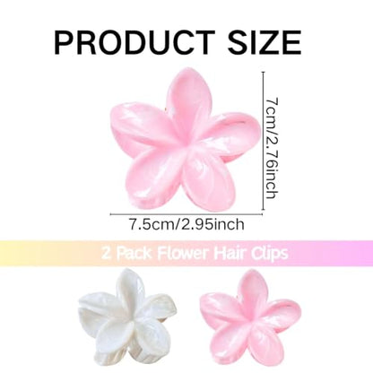 2 Pack Flower Hair Claw Clips for Women Hawaiian Plumeria Claw Clip (Solid) | Strong Hold Nonslip Large Hair Clip for Beach Holiday Thick Thin Hair Accessories - color: Solid