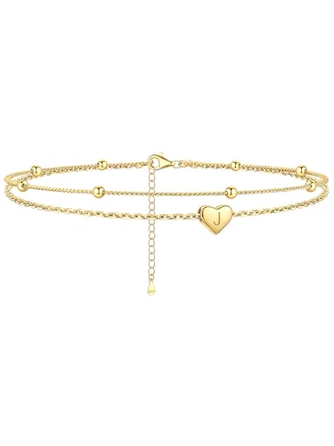 ChicSilver Sterling Silver Anklets for Women 925 Ankle Bracelets for Women Layered Heart Anklet With Beaded Anklets for Women - style: 10.J