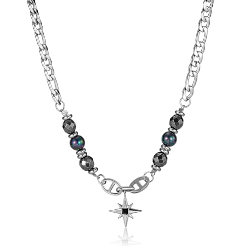 Gothic Cross Star Necklace For Men Women Silver Stainless Steel Cuban Link Paperclip Figaro Bead Chain Punk Kpop Y2k Goth Irregular Layered Cross Pendant Necklace Non Tarnish Jewelry Gift - color: Silver E