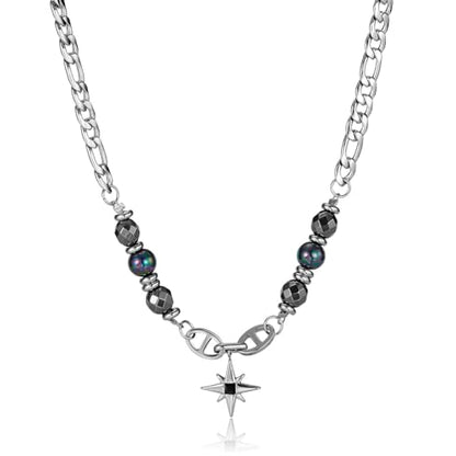 Gothic Cross Star Necklace For Men Women Silver Stainless Steel Cuban Link Paperclip Figaro Bead Chain Punk Kpop Y2k Goth Irregular Layered Cross Pendant Necklace Non Tarnish Jewelry Gift - color: Silver E