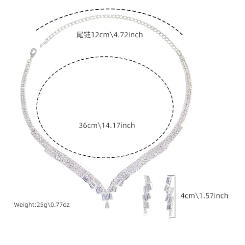 Women's Fashion Jewelry Rhinestone Zircon Necklace and Earring Set Formal Ball Gown Accessories Silver Floral Pendant Bridal Wedding Jewelry Suitable for Weddings, Balls, Banquets, and All Special Occasions - style: GST003