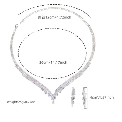Women's Fashion Jewelry Rhinestone Zircon Necklace and Earring Set Formal Ball Gown Accessories Silver Floral Pendant Bridal Wedding Jewelry Suitable for Weddings, Balls, Banquets, and All Special Occasions - style: GST003