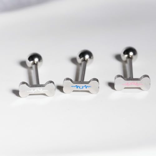 14G Cute Bone Tongue Rings for Women 316L Surgical Stainless Steel Tongue Straight Barbell Tongue Body Piercing Jewelry - color: White