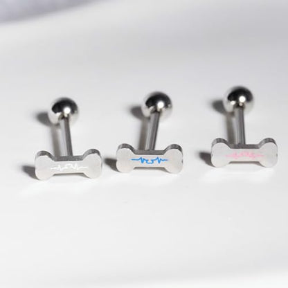 14G Cute Bone Tongue Rings for Women 316L Surgical Stainless Steel Tongue Straight Barbell Tongue Body Piercing Jewelry - color: White