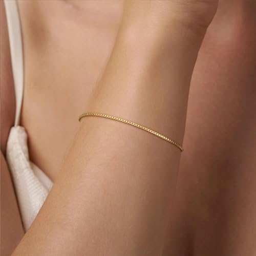 SLOONG 14K Gold Plated Pearl Bracelets for Women Trendy | Dainty Stackable Layered Chain Bridesmaid Bracelets, Waterproof Wedding Jewelry for Women Adjustable 6"+2" - color: Style8(Box Chain)