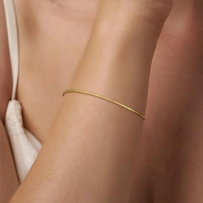 SLOONG 14K Gold Plated Pearl Bracelets for Women Trendy | Dainty Stackable Layered Chain Bridesmaid Bracelets, Waterproof Wedding Jewelry for Women Adjustable 6"+2" - color: Style8(Box Chain)