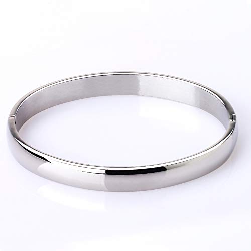 Stainless Steel Bracelet for Women High Polished Bracelet Grooved Cuff Bangle 7" - style: 6mm Wide
