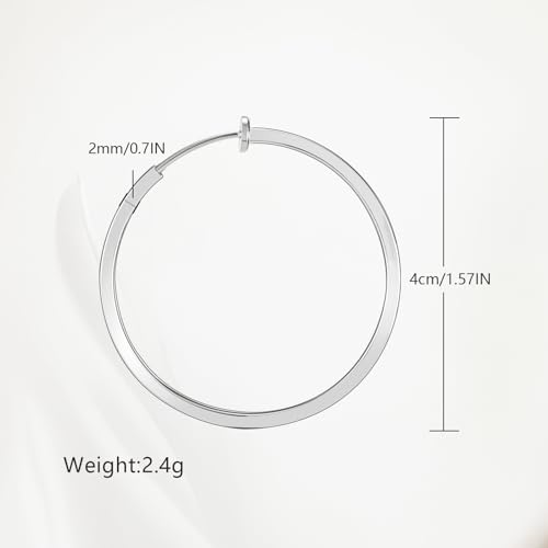 Clip On Hoop Earrings For Women No Piercing Earrrings Spring Hoops for Non-Pierced Ears - color: 4cm/1.57"-silver