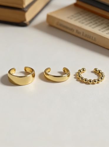 Ear Cuffs Non Piercing Hypoallergenic Gold Plated Ear Cuff Earrings for Women Trendy Clip On Cartilage Earring Set Dainty Adjustable Fake Piercings Earrings Fashion Accessories - color: A:3pcs gold ear cuffs
