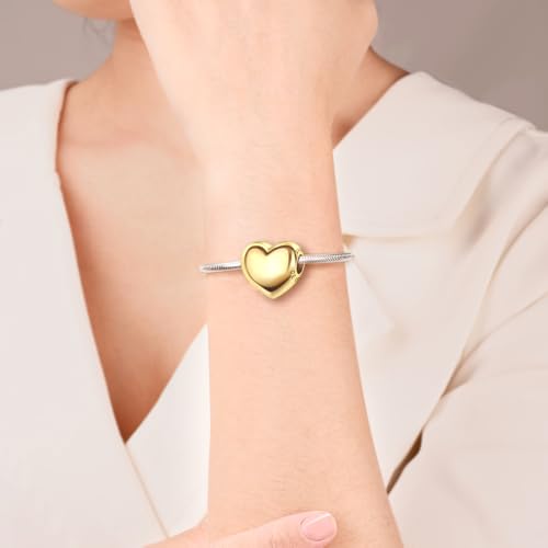 925 Sterling Silver Charms Pendants Mom Heart Dog koi fish Sea Turtle Football Charms for bracelet Pendants Beads Mom Sister Wife Family, Friends, Birthday gifts - style: Heart Bead-Gold